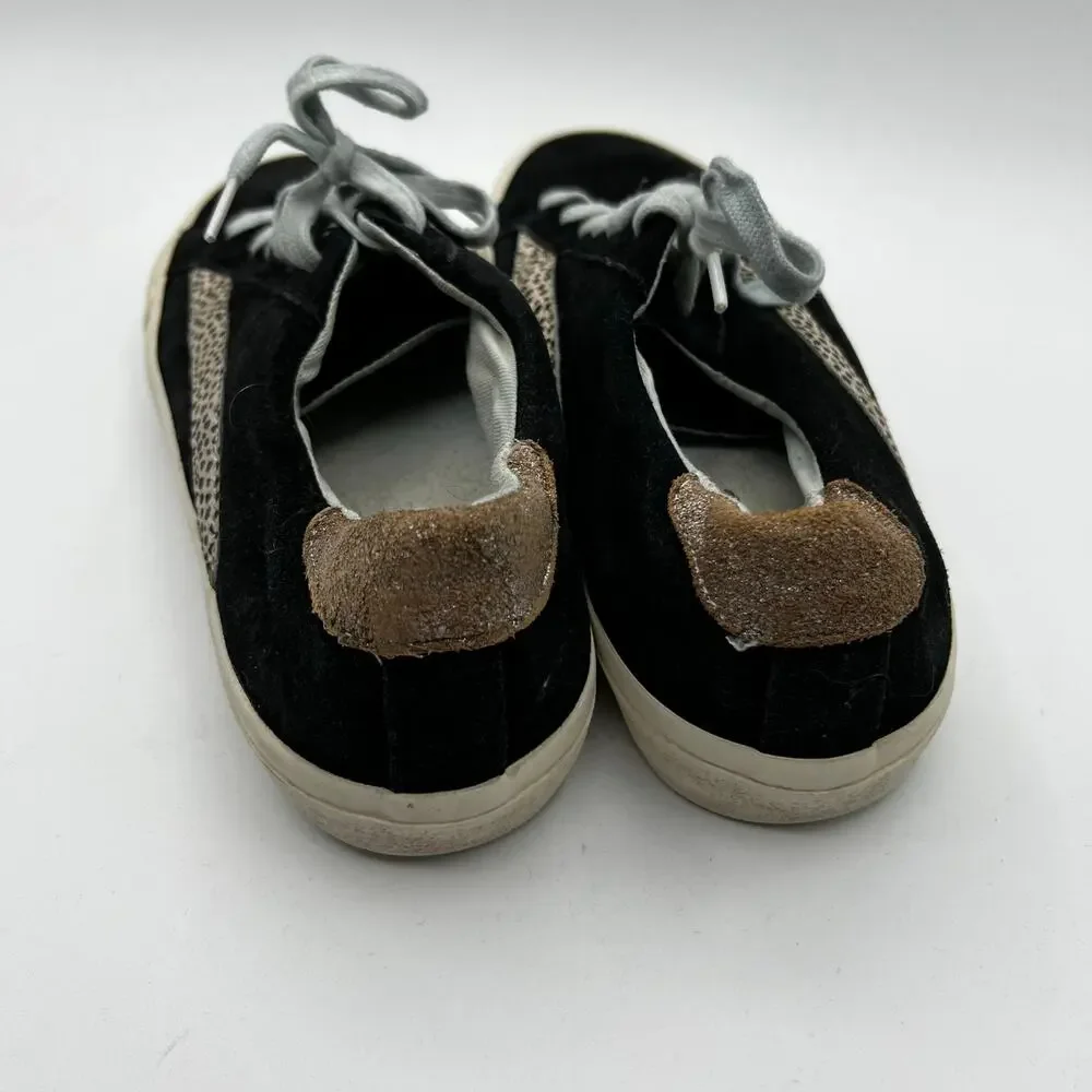 Madewell Lowtop Sidewalk Black and Leopard Dot Sneakers‎ Size 7.5